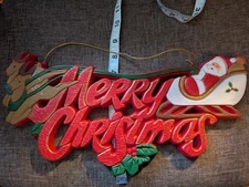 Vintage Hard Plastic Merry Christmas Santa Sign Wall Hanger