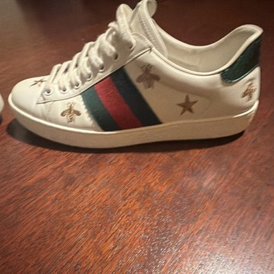 Gucci Ace Bee Embroidered White Leather Sneakers Green/Red Stripes Bee Star