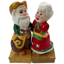 Vintage Santa Claus Mr Mrs Western Cowboy Hat Christmas Salt and Pepper Shakers