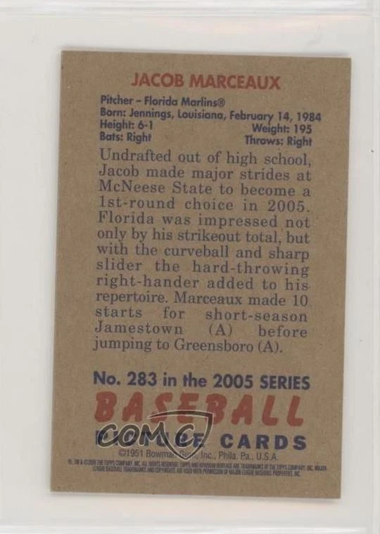 2005 Bowman Heritage Mini Jacob Marceaux #283 Rookie RC - Image 2 of 2
