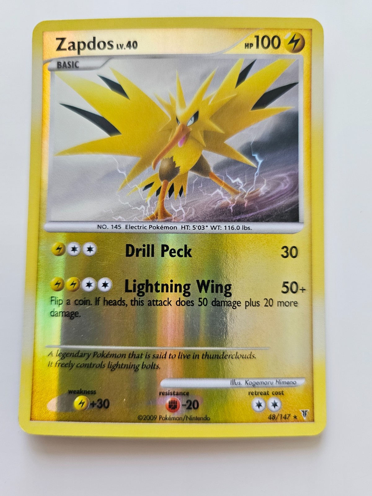 Pokemon Zapdos Reverse Holo Platinum Supreme Victors 48/147 MP