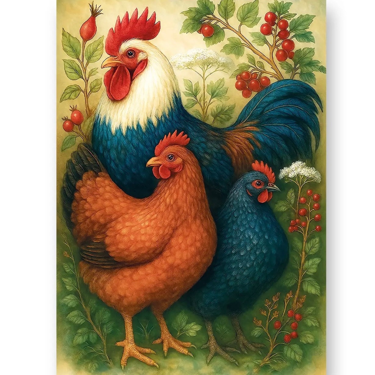 Motley Crew  Chickens Poultry - Art Blank Greeting / Birthday Card  Birds Hens