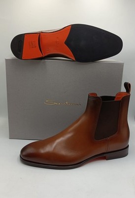 Santoni Brown Leather Chelsea Boots - Size 10.5 UK 44.5 EU 11.5 US