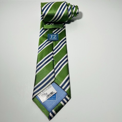 JZ Richards Green,White&Blue Striped Woven Silk Tie 60x3.25” - Picture 4 of 12