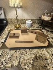 Bradley & Hubbard Faux Leather Desk Set w/ Inkwell & Blotter c.1920s Art Deco