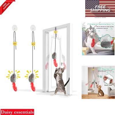 2 Pack Hanging Cat Mouse Toys with Squeaky Sound Indoor Cat Enrichment Gray