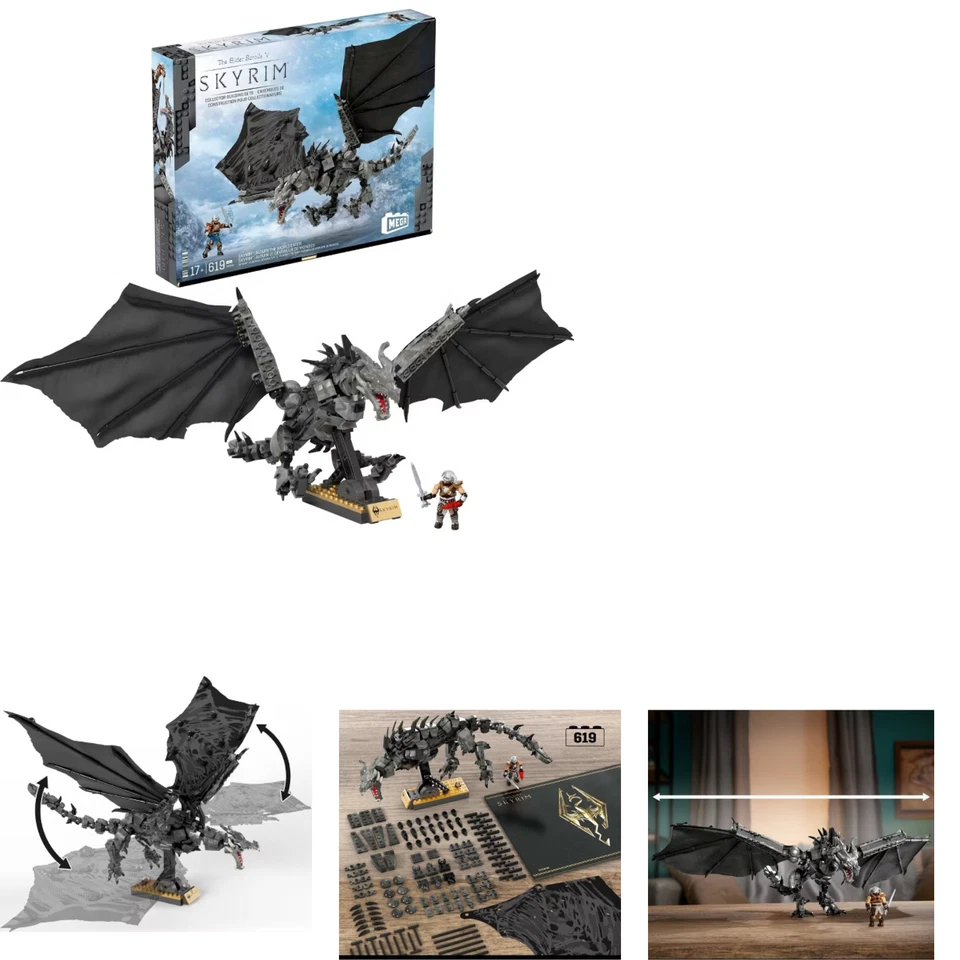 MEGA Skyrim Alduin The World Eater figuras de ação conjunto de brinquedos de construção 619 peças - Imagem 3 de 4