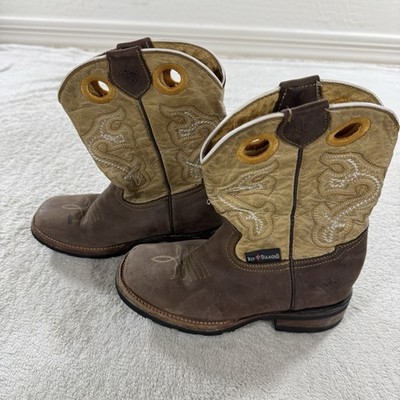 Youth Red Diamond Brown Western Embroidered Leather Cowboy Boots Size 6 Kids