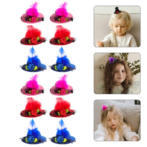 12 pcs Mini Hat Hair Clip Tea Party Hat Hair Clips Tiny Mesh Plumage Hat Hair