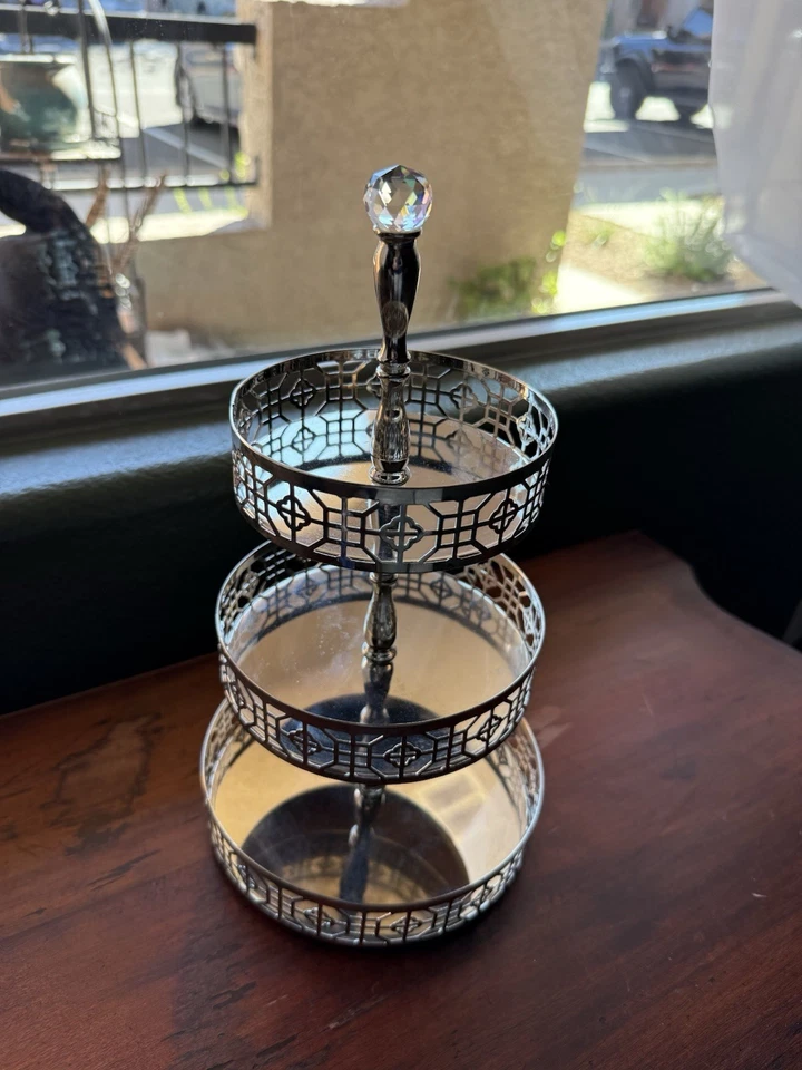 3 Tier Silver Tone Lazy Susan Dessert Tray - Image 4 of 4