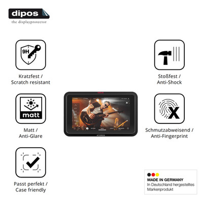 2x Schutzfolie für Atomos Ninja RAW 5 Zoll matt - Anti-Shock 9H Folie dipos