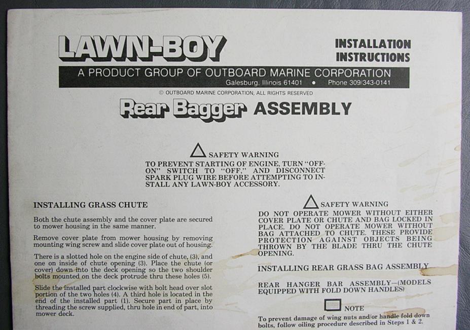 Original OMC Lawn-Boy (Lawnmower) Rear Bagger Installation