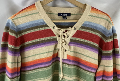 Chaps Shirt Women's Size 1X Multi Colored Striped Tie Up Casual Comfy Knit - Picture 4 of 17