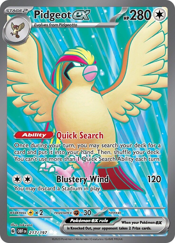Pidgeot ex 217/197 Sv03: Obsidian Flames Holo for sale Pidgeot ex 217/197 Sv03: Obsidian Flames Holo for sale