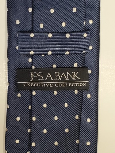 Men’s Jos A Bank Executive Collection Tie 100% Silk Blue With White Polka Dots - Picture 7 of 7