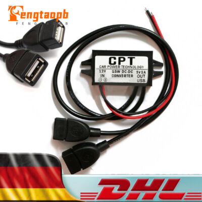 Stromversorgung 12V auf 5V/3A USB KFZ Auto Power Converter Adapter Stromrichter