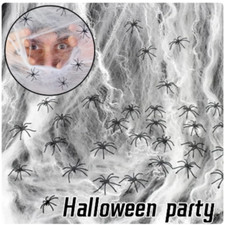 2 Bags Halloween Trick Decoration Spider Web Indoor Outdoor With 2 Fake Spiders