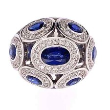 Features 3.80CT Gorgeous Royal Blue Sapphires Surrounded By Round White CZ Ring