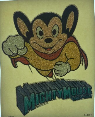 Original Vintage Mighty Mouse The T Shirt Glitter Iron On Transfer
