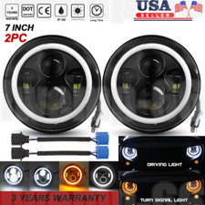 Pair 7 Round Led Headlights Hi-lo Sealed Beam For Jeep Wrangler Jk Lj Tj H5006