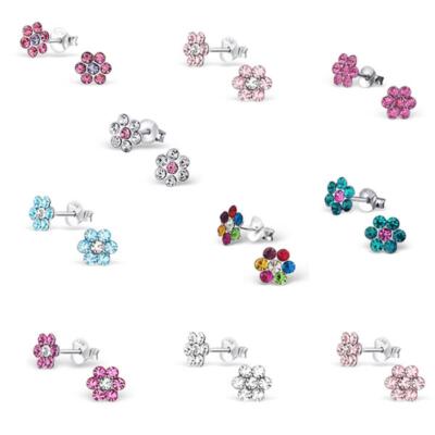 Kinder Mädchen Ohrringe  ZIRKONIA KRISTALL BLUME  925 Silber Ohrstecker Geschenk