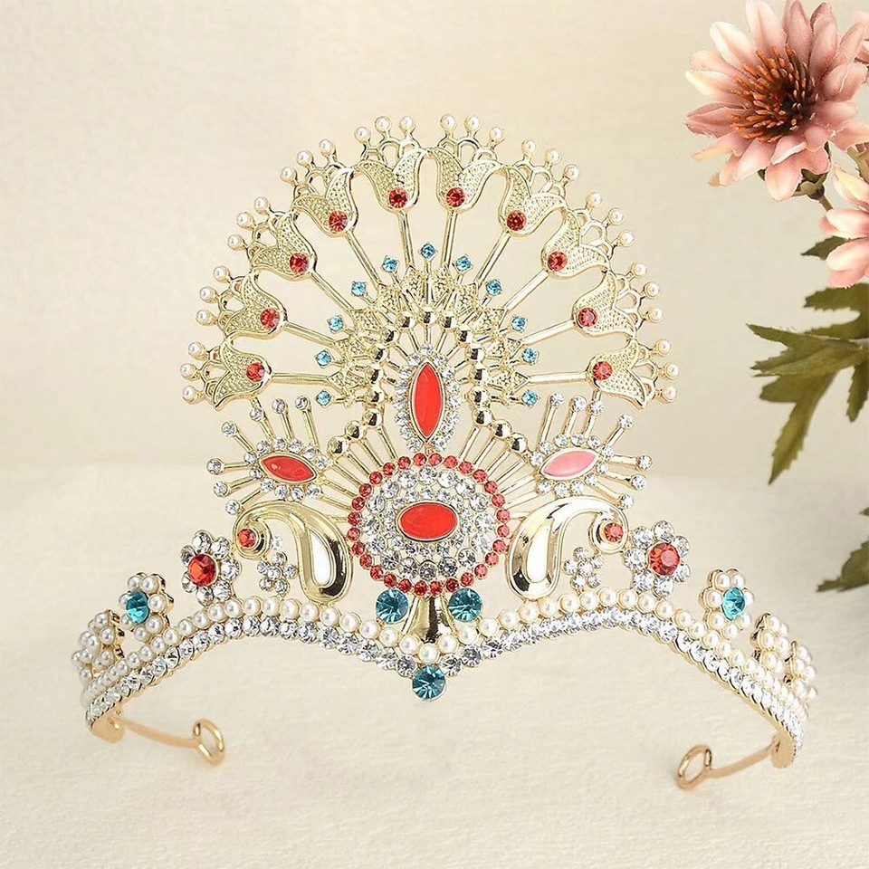 11cm Tall Ethnic Style Gold Wedding Queen Pageant Prom Tiara Crown For ...