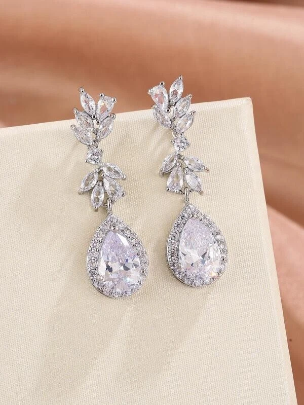 TREAZY Bridal Charm Leaf Design Long Earrings Sparkly Silver Color  Rhinestone Crystal Dangle Earrings For Women Wedding Jewelry - AliExpress