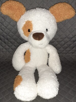 Gund 15'' Fuzzy Spotted Dog White Tan Eye Patch Floppy Ears Plush Toy Play Doll