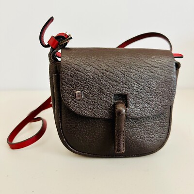 AUTHENTIC BALLY LEATHER MINI CROSSBODY BAG VINTAGE MADE IN ITALY BROWN AND RED