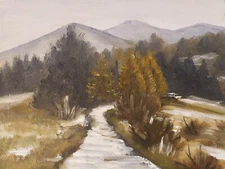 Original oil painting autumn moutains fall landscape nature 7x9.5"