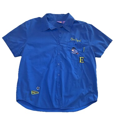 VTG Eeyore Pooh Jerry Leigh Shirt Womens Button Up Blue Disney 90s Cheer Squad L