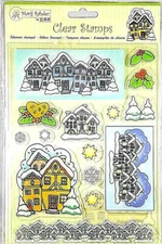 Christmas Village Houses Trees Whimsical Snowflakes Winter JEJE Clear Stamps