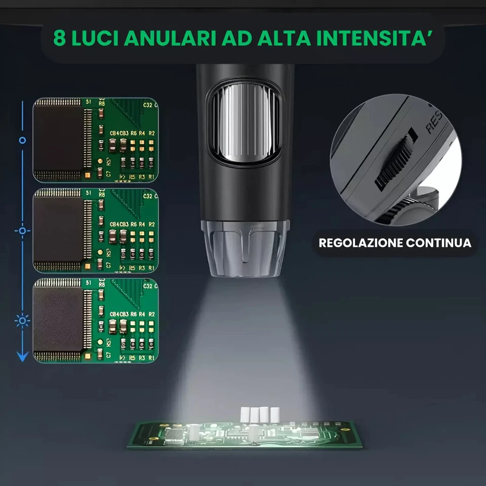 Microscopio Industriale Digitale 1000X HD 4,5'' Display 8 Luci Fotografia Video - Immagine 3 di 4