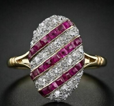 925 Silver 2.7CT Princess Cut Ruby & Cubic Zirconia Gold Plated Lab Created Ring
