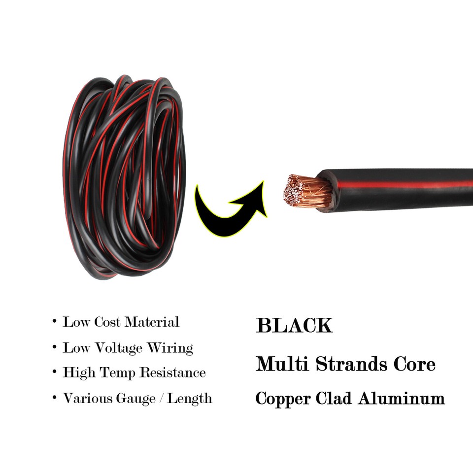 Battery Install 0 2 4 6 AWG Gauge Power Wire Cable Red & Black Car