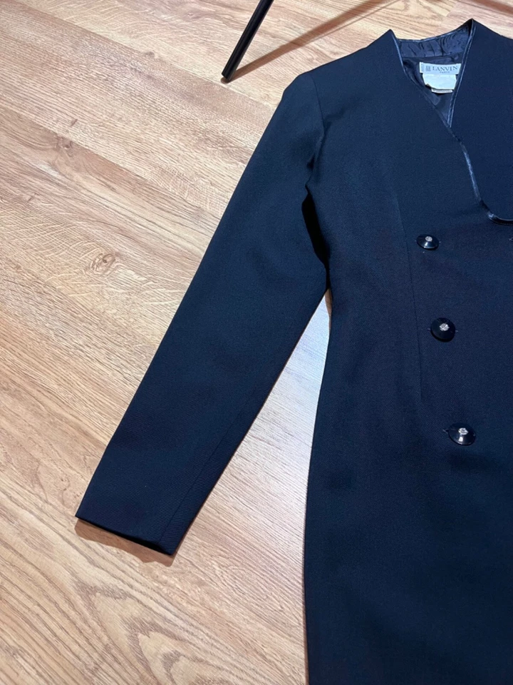 Blazer Abrigo Lana Doble Pecho Lanvin Paris Vintage Años 90 Negro Para Mujer Talla S Foto 3 de 4