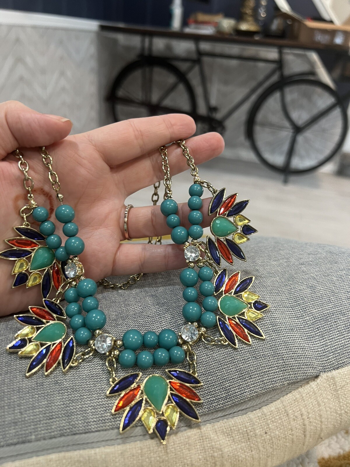 Multicolor Statement Necklace With Turquoise Tone… - image 2