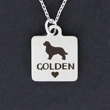 GOLDEN RETRIEVER Dog Necklace Stainless Steel Charm Square with Heart Love NEW