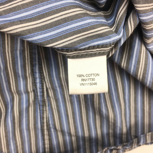 Camisa Merona Azul Gris a Rayas Botones Mangas Largas 100% Algodón Talla L - Imagen 9 de 9