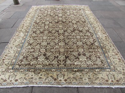 Vintage Getragen Handgefertigt Traditionell Orientalisch Wolle Verblasst Braun Teppich 325x223cm