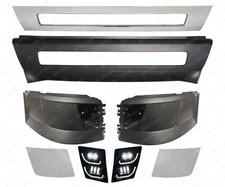 QSC Truck Bumper Chrome Set Center L R & Full LED Fog Lights for Volvo VNL VN