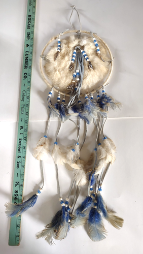 Vintage Original Handmade Rabbit Fur & Feathers Dream Catcher *25" - Picture 2 of 7