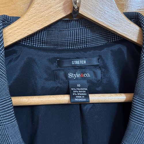 Style & Co Stretch Dark Grey Plaid 2 Button Blazer Women’s 10 - Picture 2 of 7