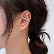 18k yellow gold crystal threader minimalist cross umbrella hook earrings