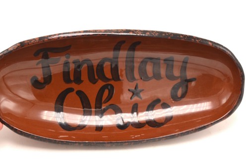 Findlay Ohio Script Liberty Pottery Becky Roscoe Village Shallow Oval Bowl 2005 - Picture 3 of 7