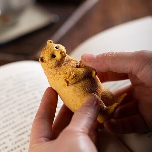 3,5 Zoll Glücksbär Eisbär Tier Holz Statue Chinesischer Buchsbaum Bär Skulptur - Bild 5 von 6