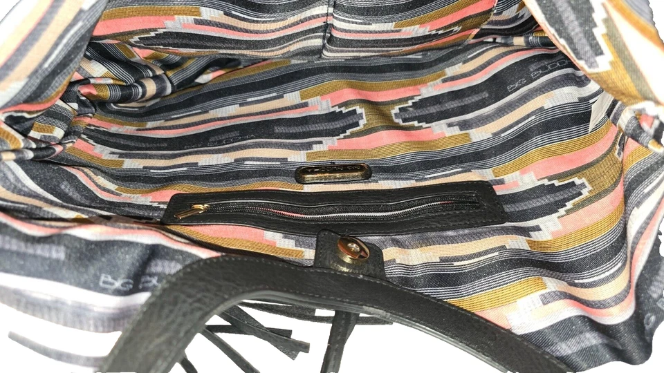 Big Buddha Black Hobo Tote Bag Vegan Leather Fringe Boho Hippie XL Shoulder Bag - Image 4 of 4