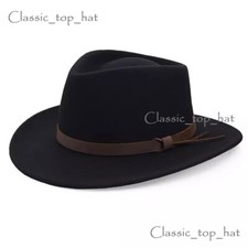 Classic Wide Brim Wool Felt Cowboy Fedora Hat-Vintage 100 Wool Wide Brim Fedora