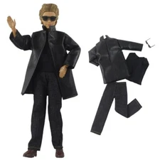 1/6 Doll Clothes For 12" Boy Doll Black Leather Coat Vest Pants Sunglasses Toys