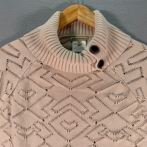 Democracy Knit Sweater Womens Medium Beige Turtleneck Oversized Comfort Bohemian - Picture 5 of 11